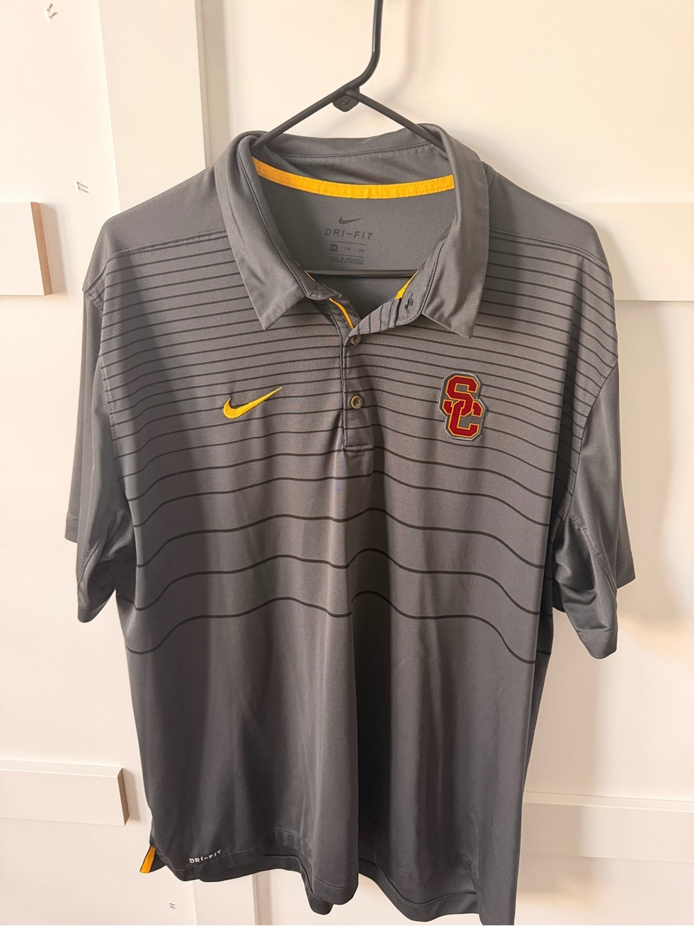 Nike Grey Polo with Yellow Nike Swoosh and Red USC Logo